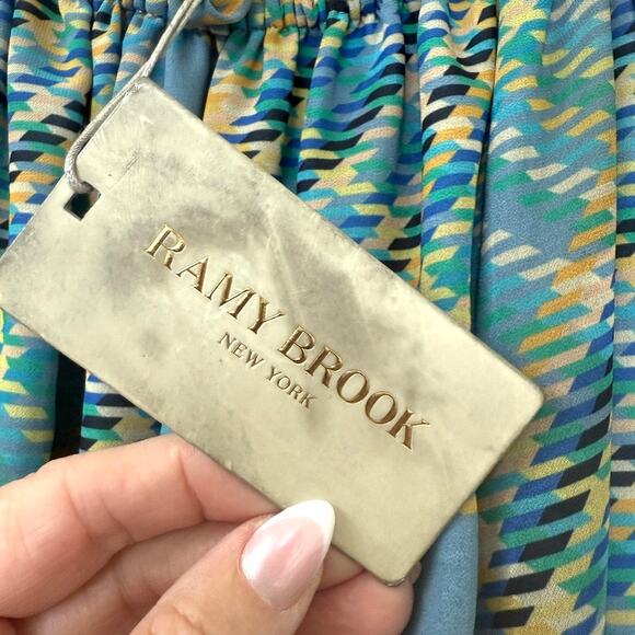 RAMY BROOK Harla Dress Blue Multicolor Pleated Boho Puff Sleeve Fairycore NWT S - Picture 5 of 11